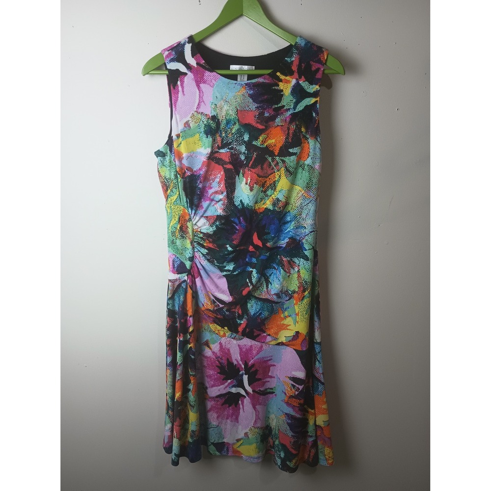 London Times Womens Floral Abstract Ruched Side Sheath Dress Multi Color Size 12